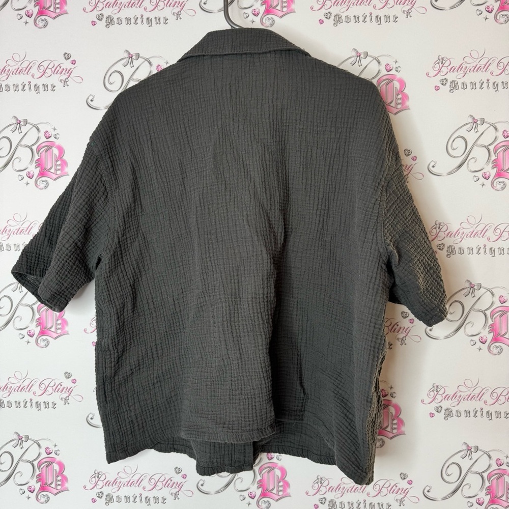 Stars above shirt button down grey lightweight Short Sleeve Shirt - Picture 4 of 5